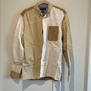 Tommy Hilfiger Tan and White Dress Shirt